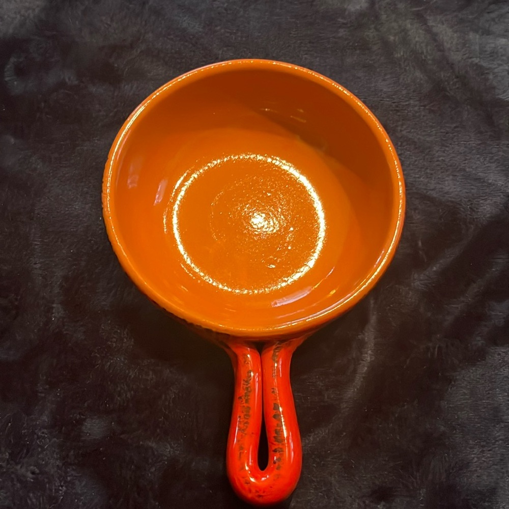 De Silva terracotta soup bowl red glaze pottery crock Italy handle